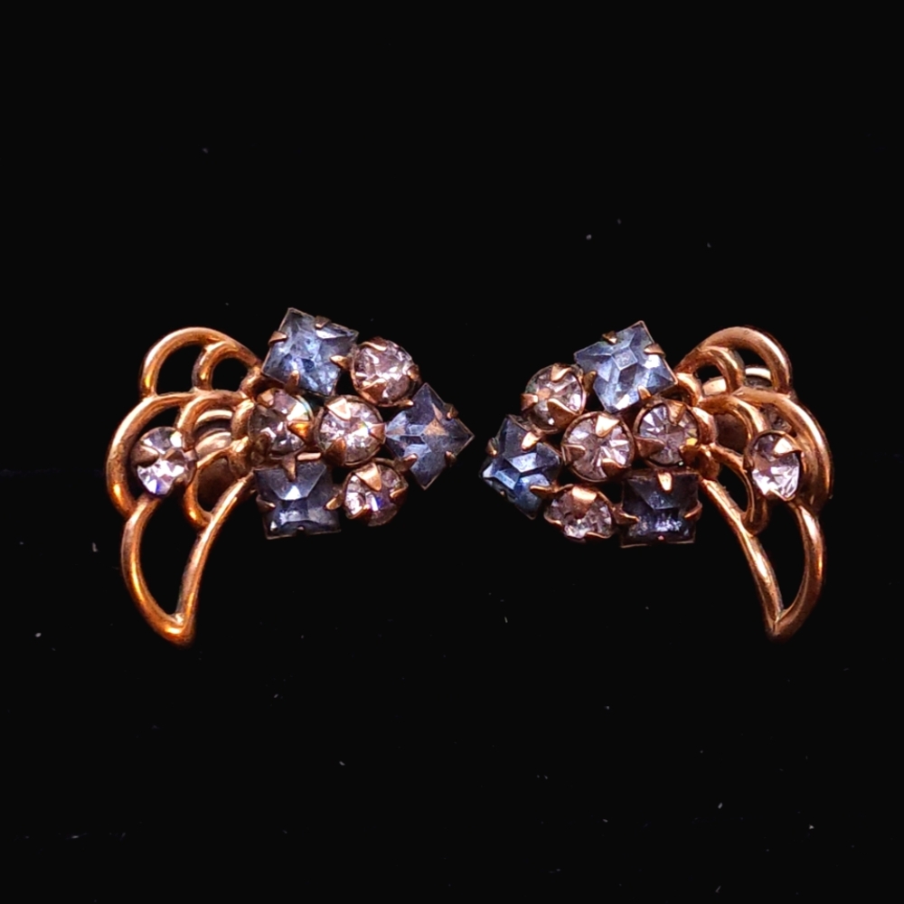 Vintage Phyllis 12kt G.F.  aquamarine rhinestone earrings